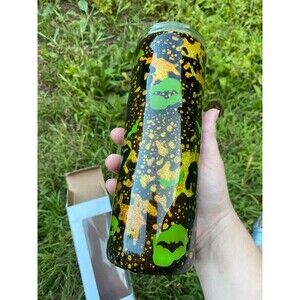 Spooky bat leopard print neon green tumbler